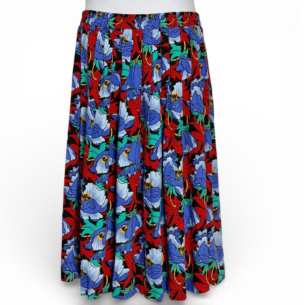 Vintage 80s Jessica Cole Rayon Floral Midi Skirt Boho Cottagecore Elastic Size L